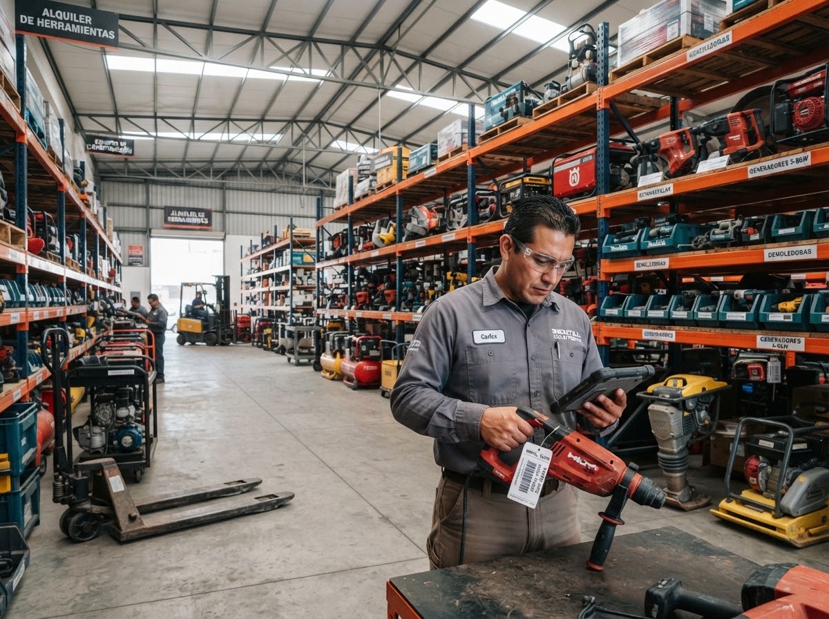 Technician in a tool and equipment rental warehouse